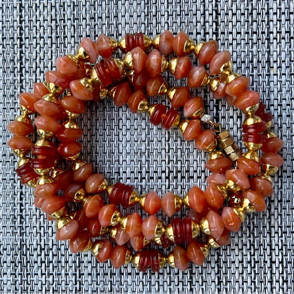 Vintage 70s necklace of rust-colored beads.  32”. - Picture 2 of 7